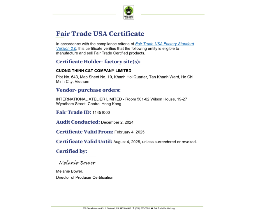 Fair Trade USA Certificate